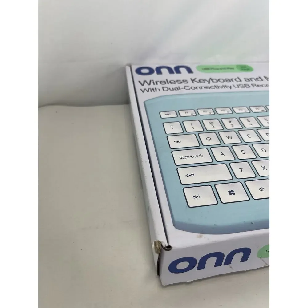 onn Wireless Keyboard Mouse Combo 104 Key Teal Blue USB Receiver New